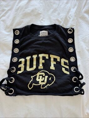 LF Buffs Graphic Grommet Lace-Up Crop Top - Black & Gold